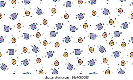 Game kawaii seamless pattern. Cute gaming design elements, objects and symbols. Widescreen 4K Full hd 16:9 Screen Display