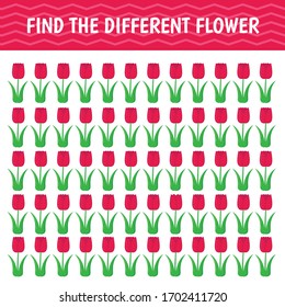 Game for kids and adults.  Find a different flower among the same ones. Vector illustration