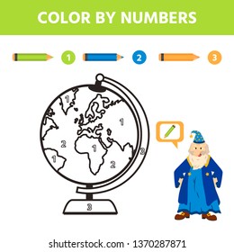 Game for kids. Color by number. Coloring page or book with earth. Activity for pre shool years kids and toddlers. Vector illustration