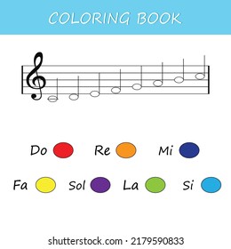 Juego para niños. Libro de colorear. Notas musicales. Ilustración vectorial. Juego para el desarrollo de la lógica para niños preescolares