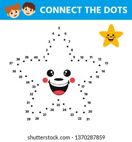 Game for kids. Dot to dot game for children. Cartoon cute star. Activity for pre shool years kids and toddlers. Vector illustration