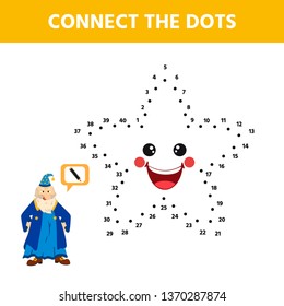 Game for kids. Dot to dot game for children. Cartoon cute star. Activity for pre shool years kids and toddlers. Vector illustration