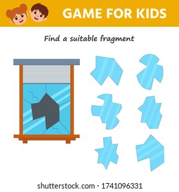 Game For Kids. Educational Page For Children. Broken Window. Find The Shard. Printable  Worksheet Activity. Trains Attention And Concentration