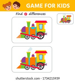 Game for kids  Find the differences in the picture  Train  Printable preschool worksheet activity  Trains attention   concentration  Vector illustration