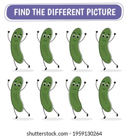 Game for kids.  Find a different cucumber  among the same ones. Vector illustration