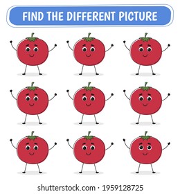 Game for kids.  Find a different tomato  among the same ones. Vector illustration