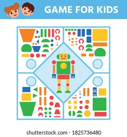 Game for kids. Find out what parts the robot consists of. Preschool worksheet activity. Children funny riddle entertainment. Vector Illustration