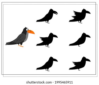game for kids find the right crow shadow, Halloween. vector isolated on a white background.