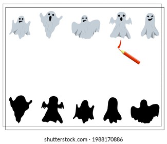 game for kids find the right shadow to cast, Halloween. vector isolated on white background.