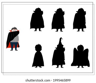 game for kids find the right shadow of Dracula the vampire, Halloween. vector isolated on a white background