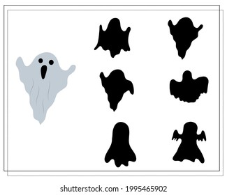 un juego para los niños encuentra la sombra adecuada para el casting de Halloween. vector aislado en un fondo blanco