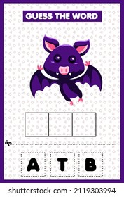 Game for kids guess the word Bat. Education developing worksheet. Learning game for kids. Activity page. Puzzle for children. Riddle for preschool.