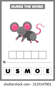 Game for kids guess the word Mouse. Education developing worksheet. Learning game for kids. Activity page. Puzzle for children. Riddle for preschool.