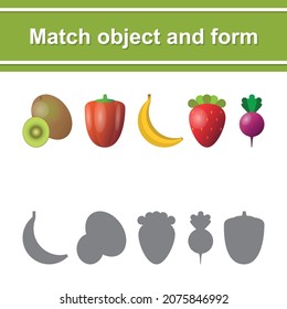 Game for kids. Math object and form. Fruits, vegetables and other. EPS 10