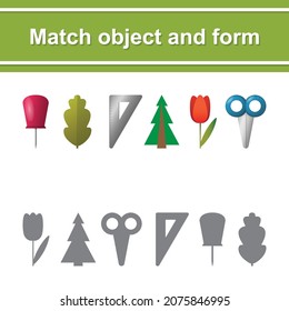 Game for kids. Math object and form. Fruits, vegetables and other. EPS 10