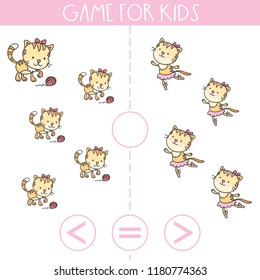 Game for kids. More, less or equal.Education logic game for preschool kids.Hand drawn vector illustration