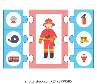 Game for kids. Pazl. Medicine educational activity.  Profession firefighter. Preschool worksheet activity for children. Vector illustration