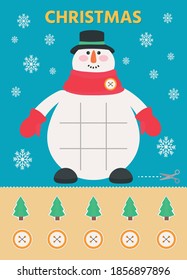 Game for kids. Snowman.  Preschool worksheet activity. Children funny riddle entertainment for the development of logical thinking. Vector Illustration