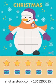 Game for kids. Snowman.  Preschool worksheet activity. Children funny riddle entertainment for the development of logical thinking. Vector Illustration