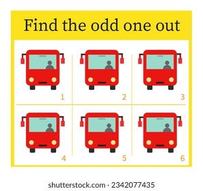 Game for kids. Task for development of attention and logic. Children activity page. Vector illustration of cartoon autobus.