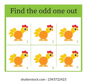 Game for kids. Task for development of attention and logic. Children activity page. Vector illustration of cartoon rooster.