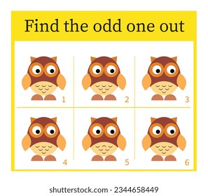 Game for kids. Task for development of attention and logic. Children activity page. Vector illustration of cartoon owl.