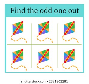 Game for kids. Task for development of attention and logic. Cartoon kite toy.