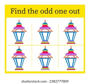 Game for kids. Task for development of attention and logic. Cartoon lamp.