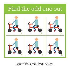Game for kids. Task for development of attention and logic. Cartoon biker.