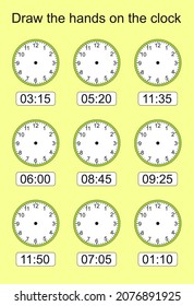 Game for kids. What time is it? Educational exercises for kids. Worksheets for practicing motor skills of children. Useful games for preschool and kindergarten.