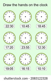 Game for kids. What time is it? Educational exercises for kids. Worksheets for practicing motor skills of children. Useful games for preschool and kindergarten.