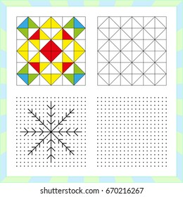  game for kids. worksheet for preschool kids. Practicing motor skills, improving skills tasks. Complete the pattern worksheet, vector. 