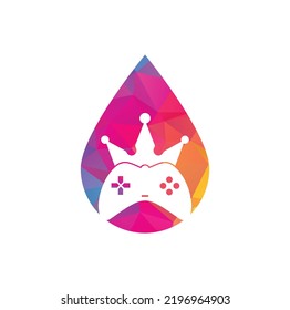 Game King drop shape concept Logo Icon Design. Game Crown Joystick Icon Logo Template.	