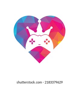 Game King heart shape concept Logo Icon Design. Game Crown Joystick Icon Logo Template.