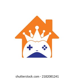 Game King home shape concept Logo Icon Design. Game Crown Joystick Icon Logo Template.