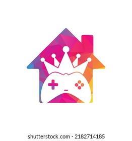 Game King home shape concept Logo Icon Design. Game Crown Joystick Icon Logo Template.