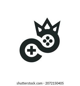 Game King logo design. Logo design template, with a joystick icon and crown icon. Game Vip logo.