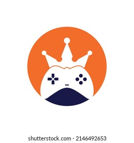 Game King Logo Icon Design. Gamepad king logo vector design illustration. Game Crown Joystick Icon Logo Template.