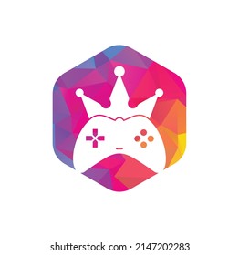 Diseño del icono del logotipo de Game King. Ilustración de diseño vectorial del logo de Gamepad king. Plantilla de logotipo de icono de Joystick Crown.