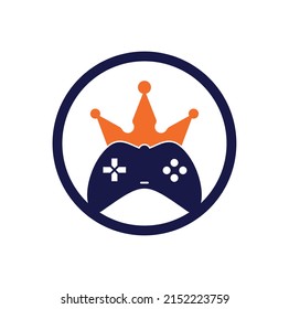 Game King Logo Icon Design. Gamepad king logo vector design illustration. Game Crown Joystick Icon Logo Template.