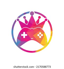 Game King Logo Icon Design. Gamepad king logo vector design illustration. Game Crown Joystick Icon Logo Template