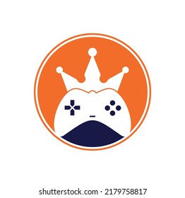 Game King Logo Icon Design. Gamepad king logo vector design illustration. Game Crown Joystick Icon Logo Template.
