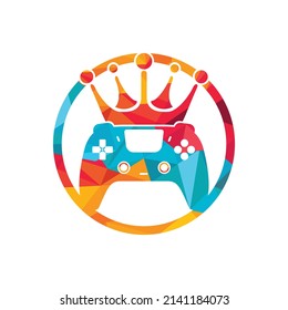 Diseño del logotipo vectorial de Game King. Gamepad con diseño de iconos vectoriales de corona.	
