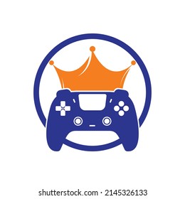 Game king vector logo design. Gamepad with crown vector icon design.	