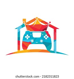 Game king vector logo design. Gamepad with crown vector icon design.	