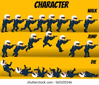 Game Kits Adventure (Character Sprite Police with helmet shooting gun)