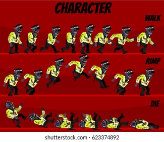 Game Kits Adventure Design (Character Sprite Zombie Police with safety Vest)