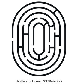 Game labyrinth abstract maze top view black minimalist line art vector illustration. Logic geometric oval puzzle find right way route search solution thinking challenge with entry exit riddle pattern