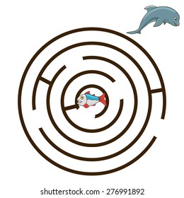 Game labyrinth find a way dolphin vector illustration