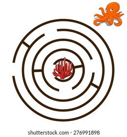 Game labyrinth find a way octopus vector illustration